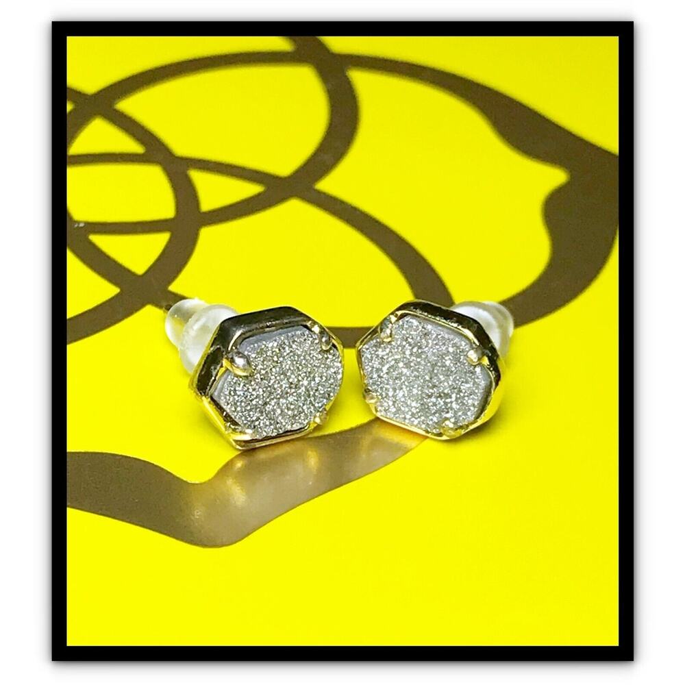 Kendra Scott Taylor Earrings Studs Gold Tone Black Platinum Drusy